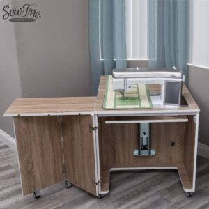 SewFine Cabinets Quilters Petite cabinet in weathered oak main product image with logo