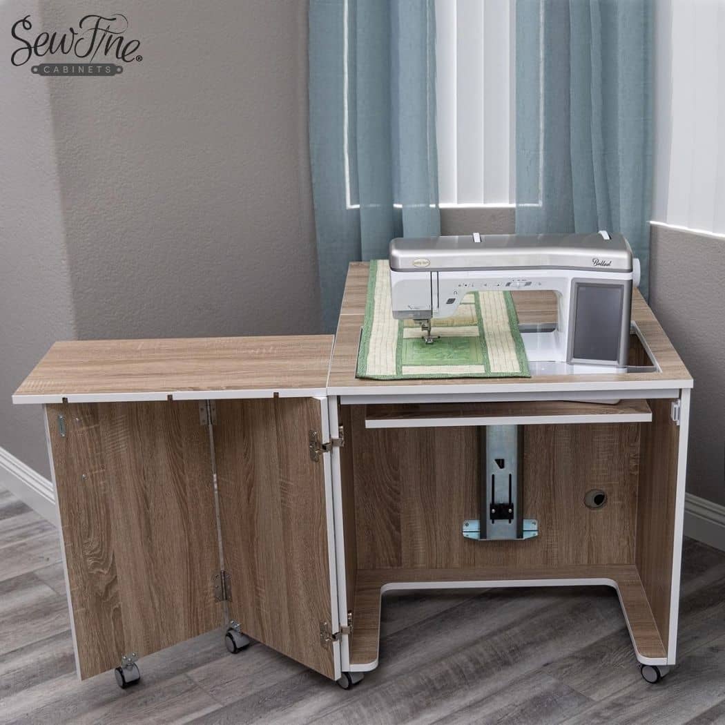 SewFine Cabinets Quilters Petite cabinet in weathered oak main product image with logo-oak_mainProductImage-logo