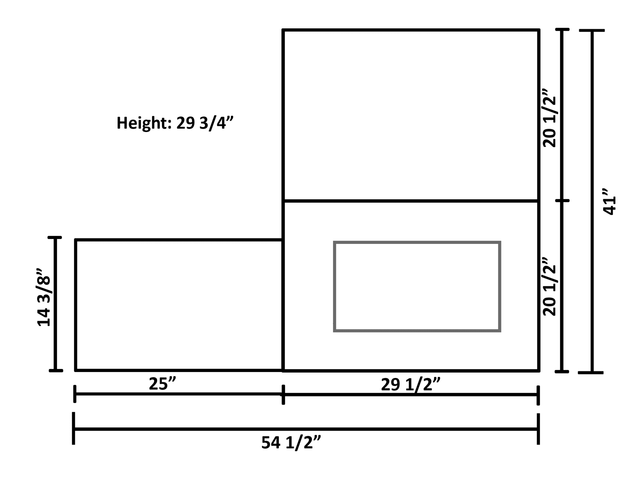 Diagram depicting the dimensions of the SewFine Quilter's Petite Cabinet
