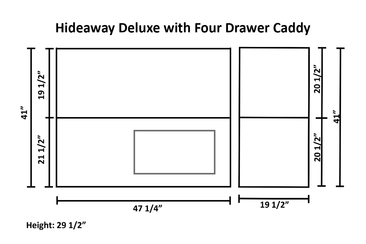 Hideaway Deluxe Sewing with Caddy dimensions visual aid
