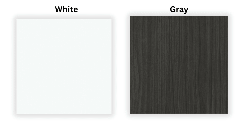Horn Cabinet swatches for white and gray finishes