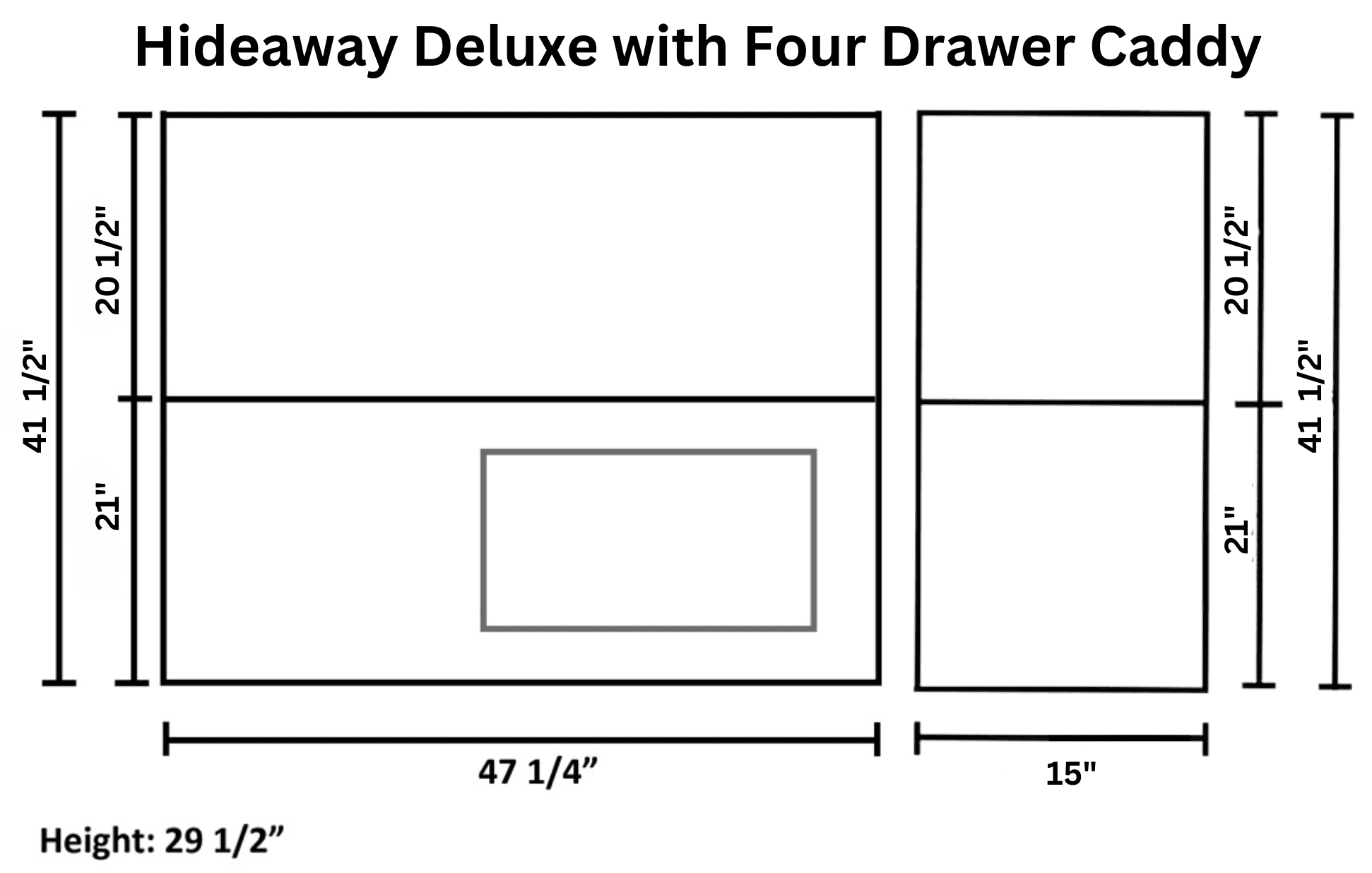Hideaway Deluxe Sewing with Caddy dimensions visual aid