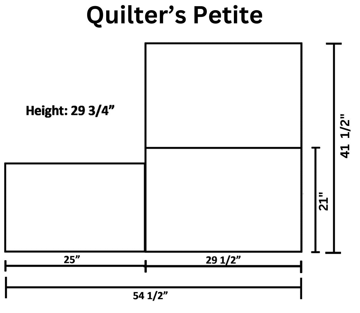 Diagram depicting the dimensions of the SewFine Quilter's Petite Cabinet