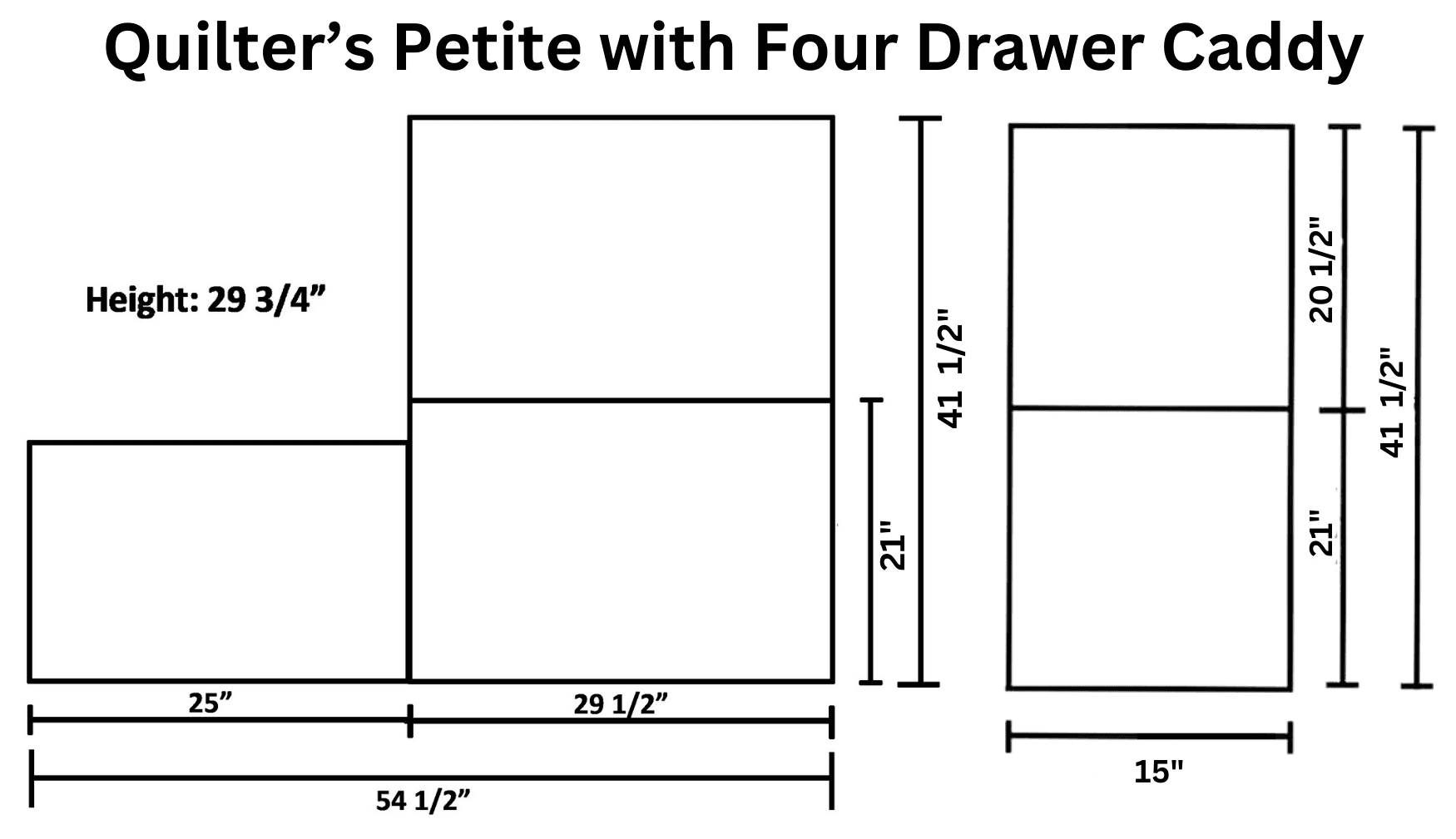 Diagram depicting dimensions of the SewFine Quilter's Petite with Caddy