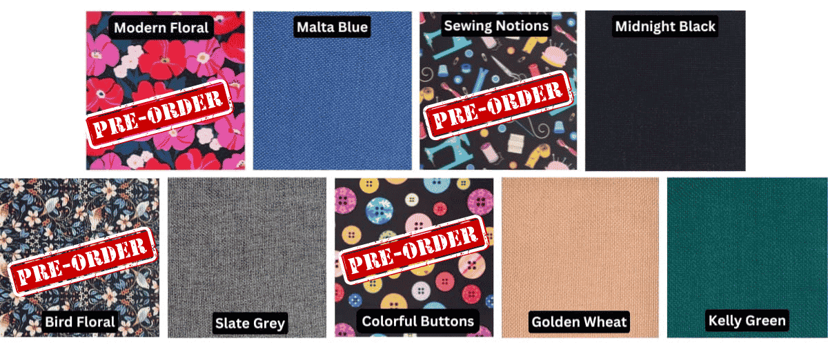 SewFine Chair Fabric Swatches with pre-orde stamps