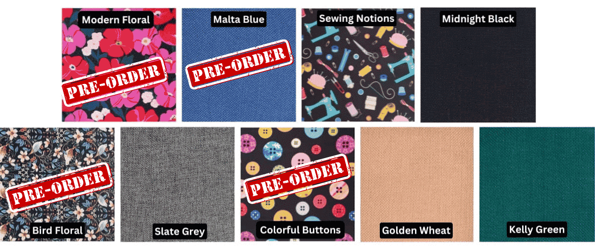 SewFine Chair Fabric Swatches with pre-orde stamps