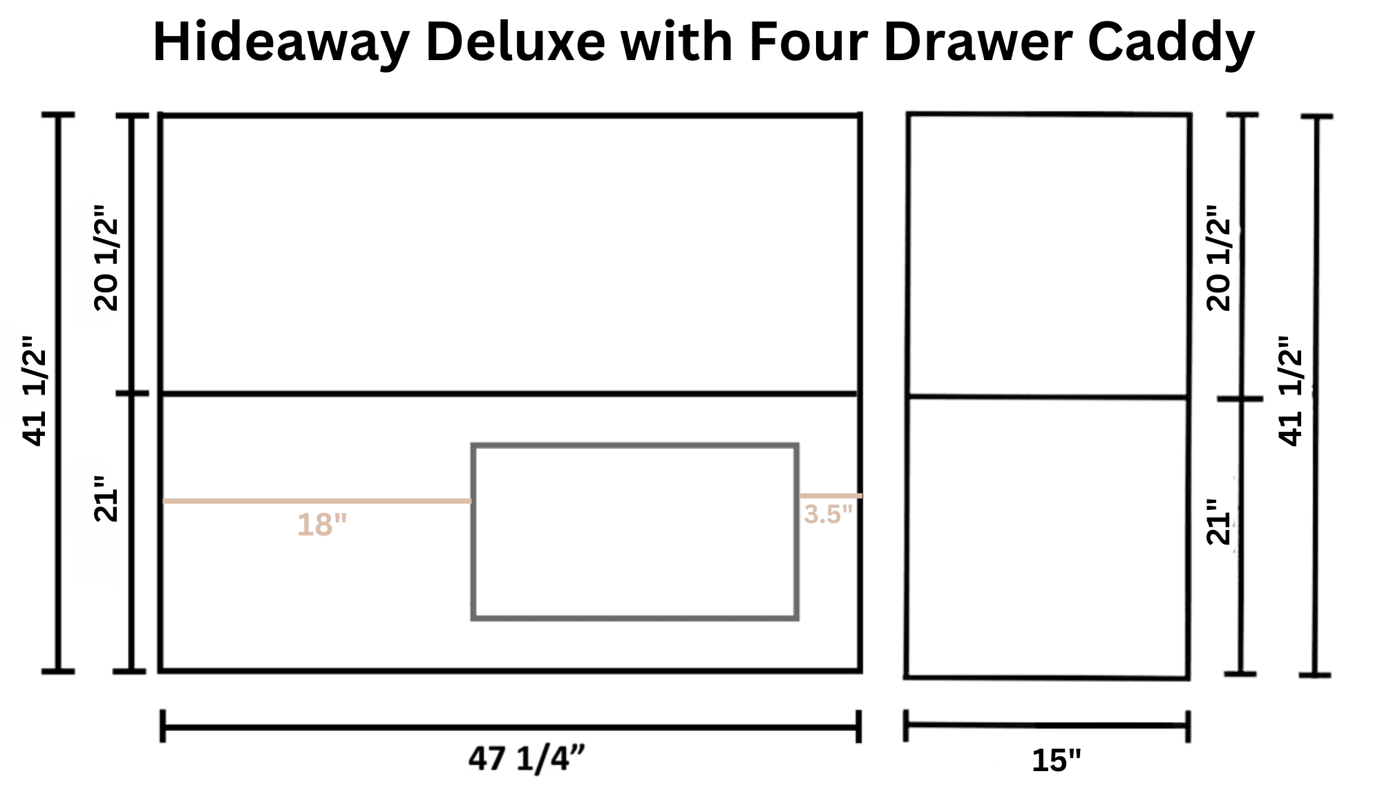 Hideaway Deluxe Sewing with Caddy dimensions visual aid